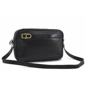 Retro Dior Black Leather 2-way Shoulder Bag or Clutch w Gold Accents